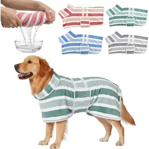 Quick Drying Dog Bathrobe - Super Absorbent Striped Dog Towel Robe with Adjustable Belly Band, Ultra-Soft Microfiber Pet Bath Robes for After Bath, Swimming and Grooming