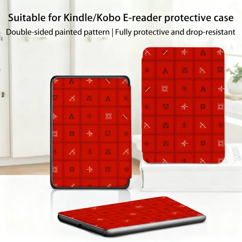 for Kindle/kobo/Tolino Case Red Grid With Geometric Symbols for New Kindle 11Th 2019, for Kindle 11th Generation Case for Kindle 11Th (2022/2024), 6-Inch, 7-Inch Kindle Paperwhite 12Th Generation 2024 Vision Color (2024) /Vision 6 (2021）/Shine Color (2024