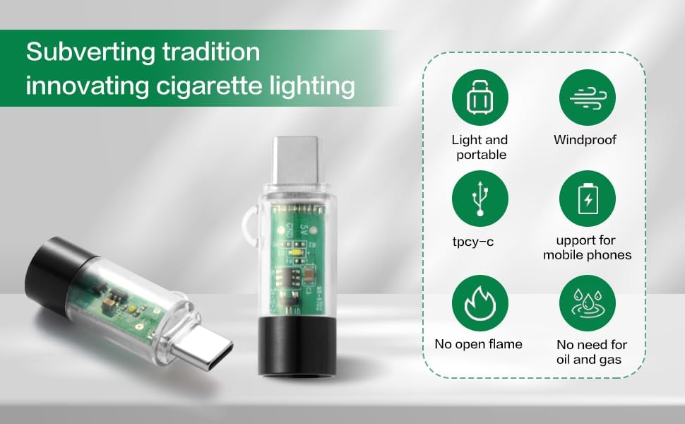 Electric Lighter USB C ( Not for Lightning ports & Samsung smartphones )  Windproof Waterproof Lighter for Phone, Plug in Phone No Need Charging, ONLY for Smart Phone with USB-C Port