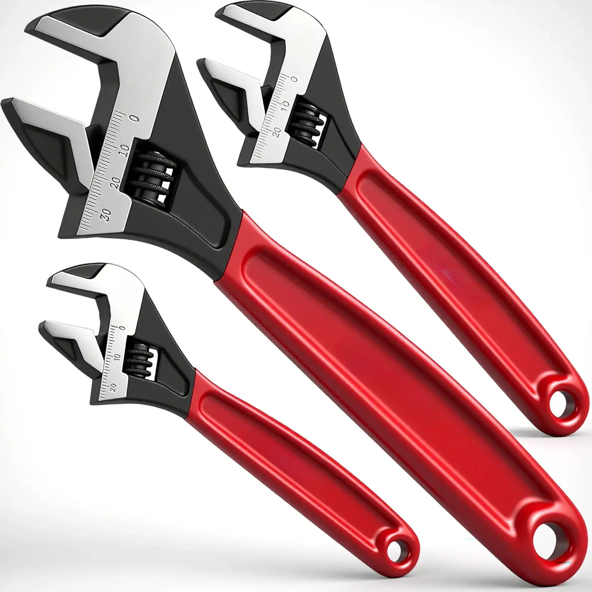 Father's Day Gift-Adjustable Wrench Set Pipe Spanner: 6" 8" 10" Wide Jaw Black Oxide Wrench With Cushion Grip, Laser Marked Metric & SAE Scales, CR-V Steel for Professional vice grip