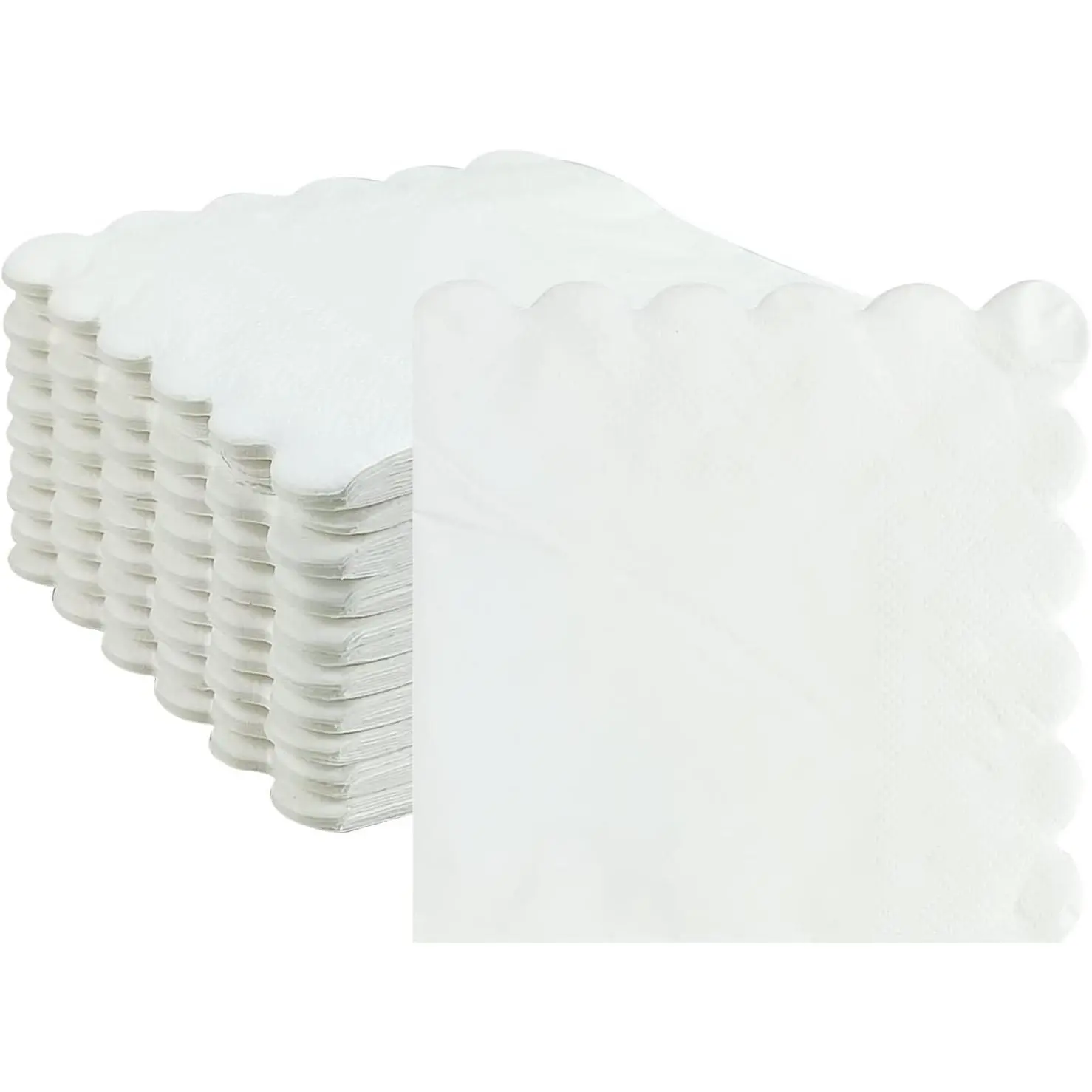 Cocktail Napkins, 100 Pcs Scalloped Paper Napkins Beverage Napkins Disposable Paper Napkins for Wedding Birthday Baby Shower Party Dinner Bridal Anniversary (White)