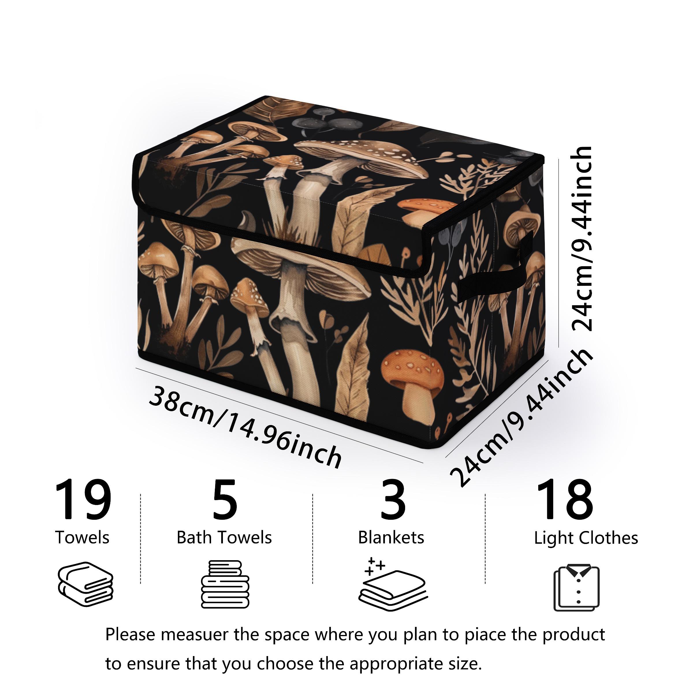 Mushroom Pattern Storage Box with Handles, Bedroom Closet Organizer, Bed Underneath Storage for Clothes Blankets Sheets Toys