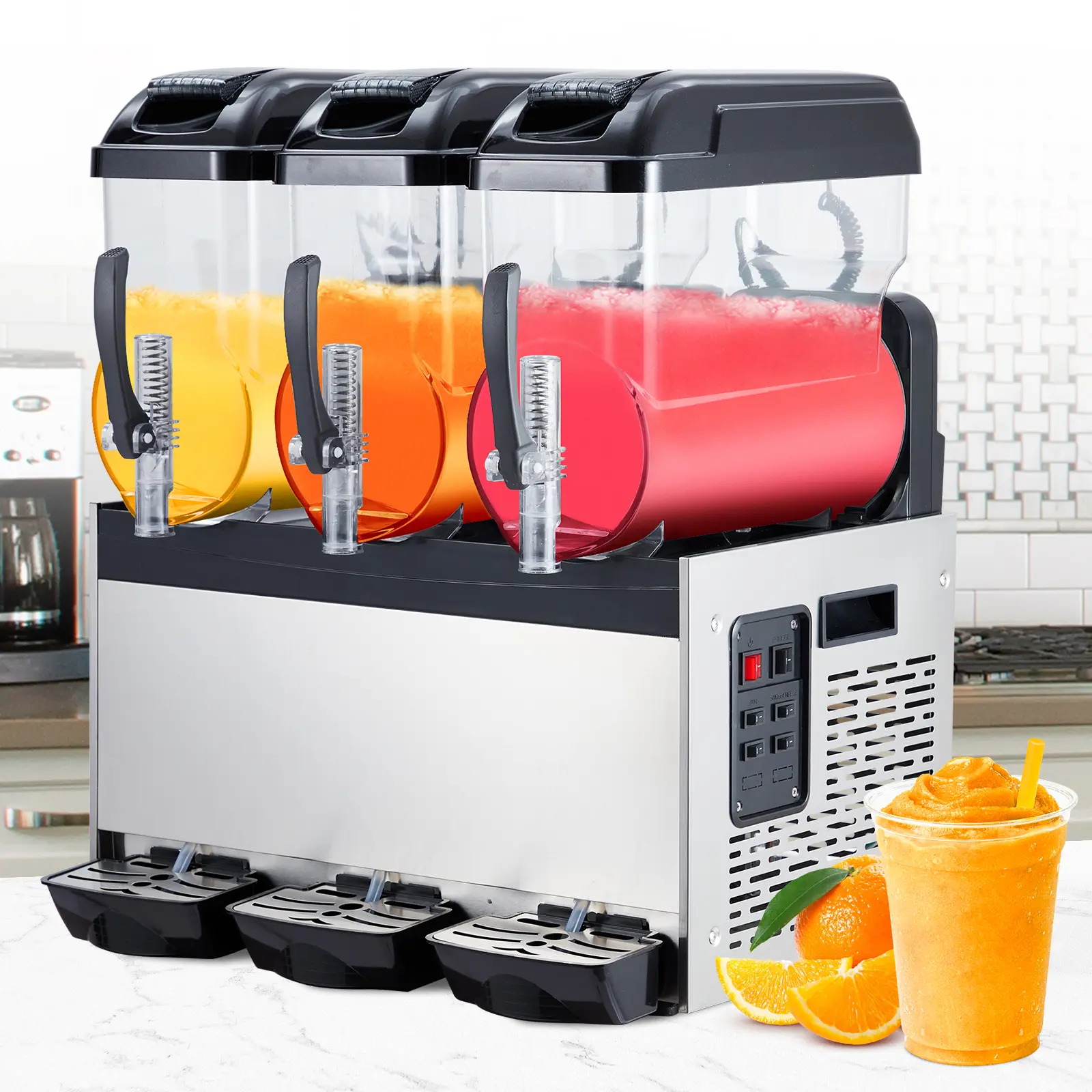 Commercial Slushy Machine 12Lx1/ 12Lx3/ 15Lx3 - Stainless Steel, Self-Cleaning, 860W, Frozen Drink Maker for Margaritas & Smoothies