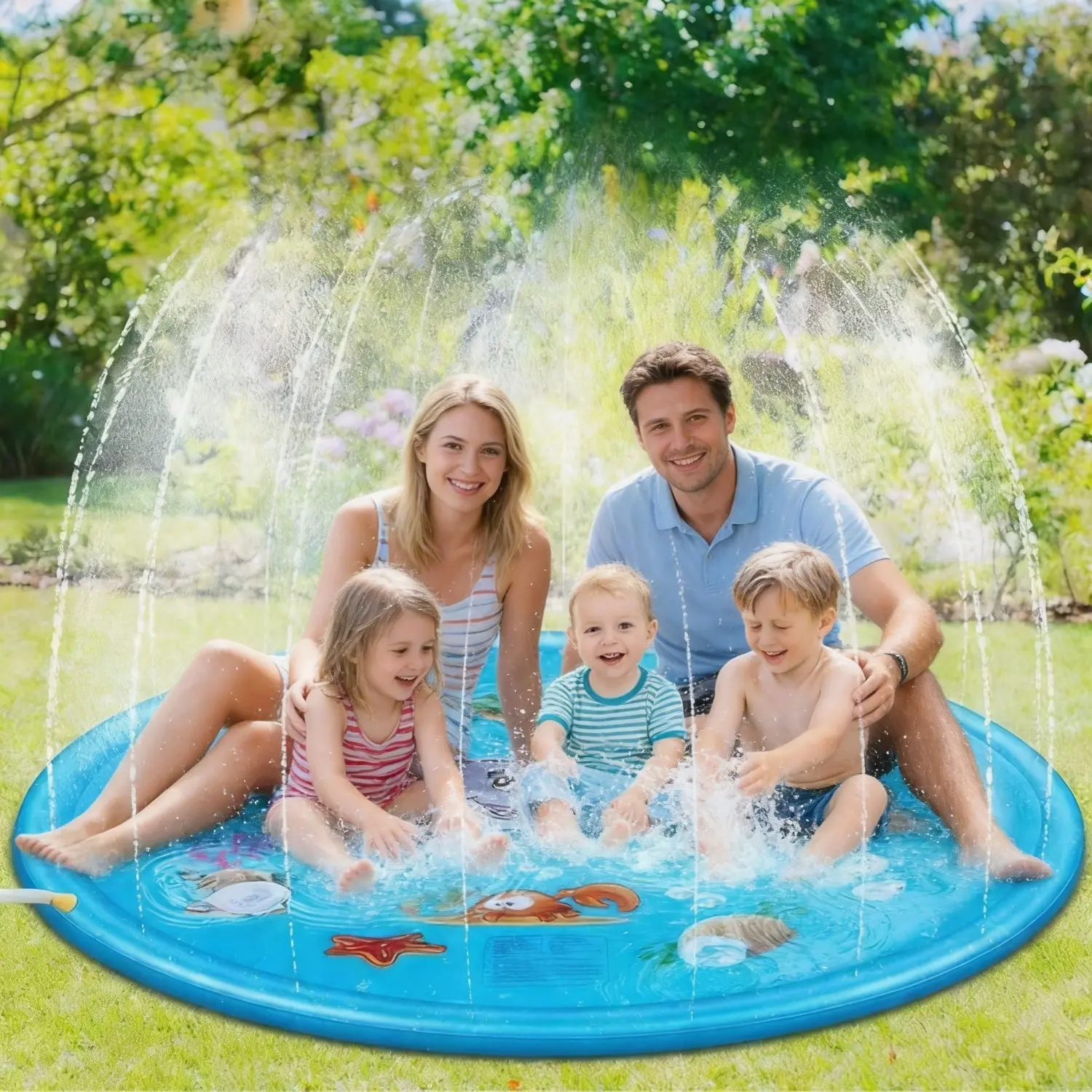 ☀️67 Inch Large Dolphin Pad Sprinkler Toy, Safe PVC Splash Kids Water Play Mat, Portable Foldable Water Tub, Summer Cooling Toy for All Ages, Outdoor
