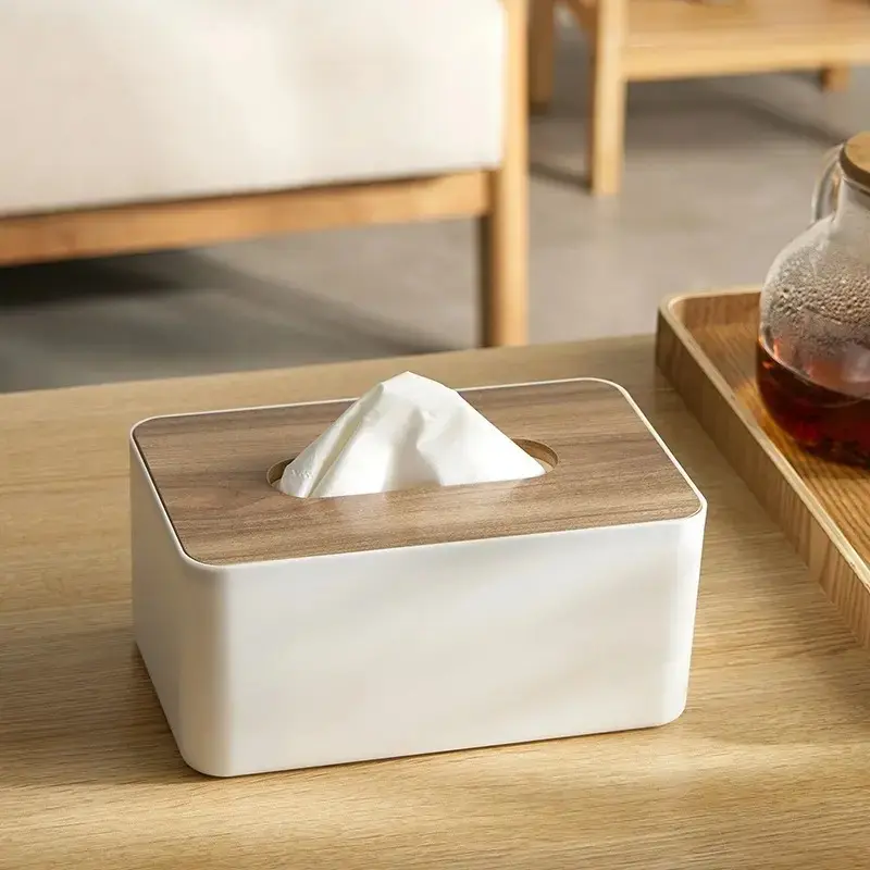 Modern Minimalist Tissue Box Cover with Bamboo Lid for Bathroom Living Room Bedroom Desk Decor, Large Capacity Facial Tissue Storage Organizer, Nordic Home Decoration Accessories, Christmas Halloween Birthday Gift for Mom Wife Girlfriend