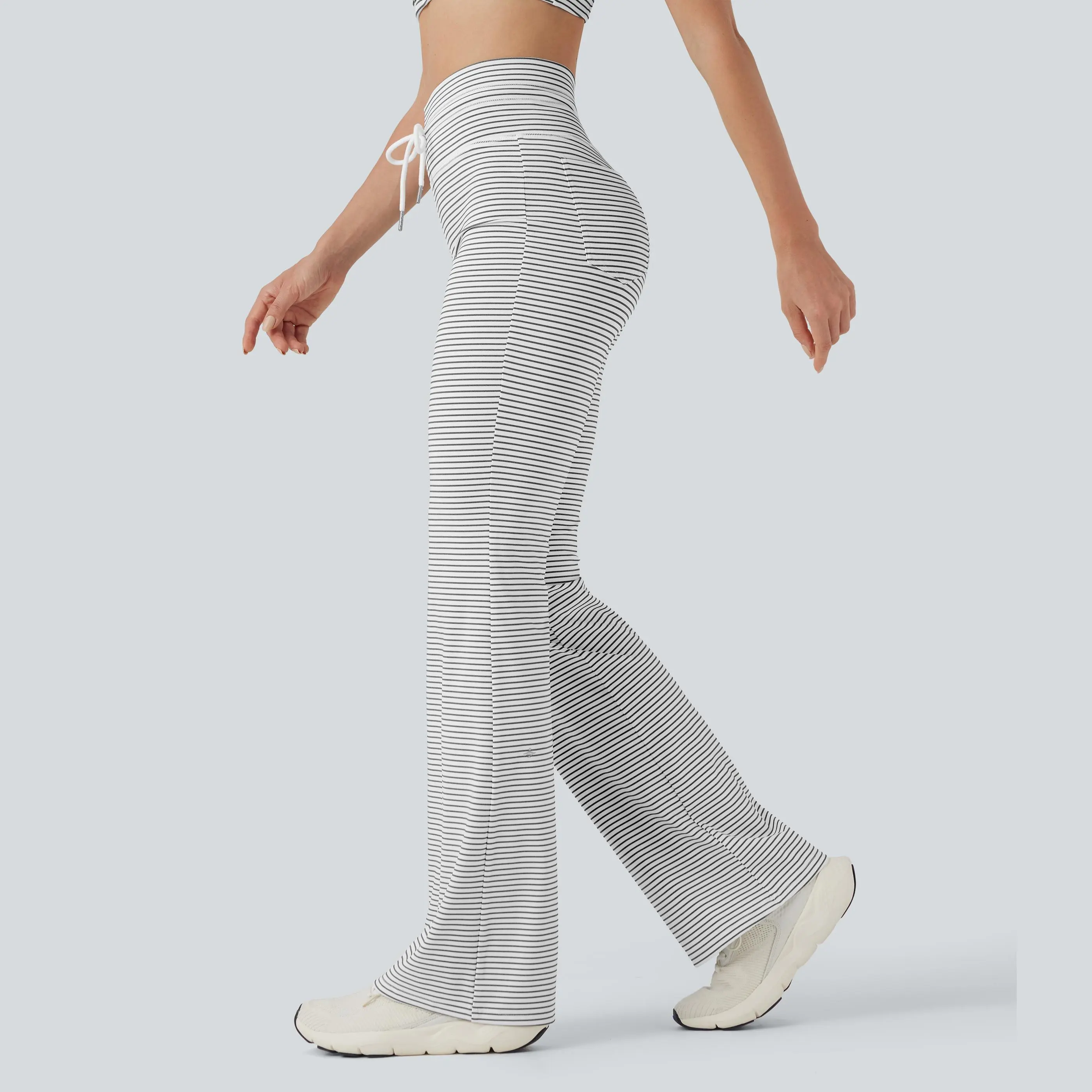 Halara High Waisted Drawstring Stripe Flare Yoga Pants with Pockets