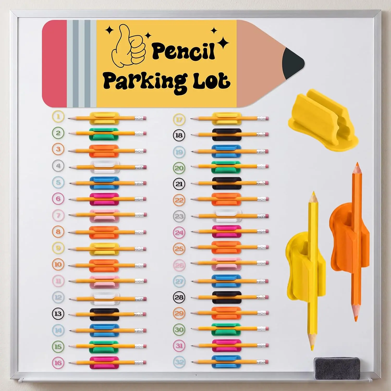 32 count Classroom Pencil Parking Lot Pencil Holders Self Adhesive Pen Dispenser Desk with Numbered Labels for   to School Supplies  School Year Essential Teacher  Have