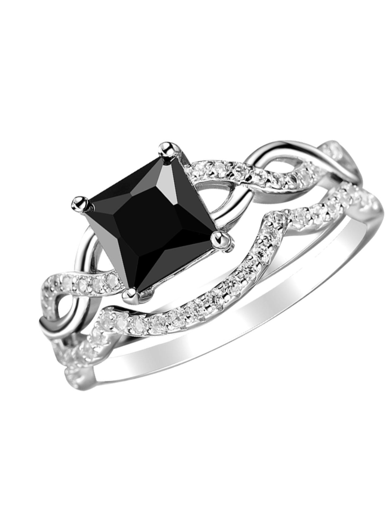 S925 Sterling Silver Square Shaped Artificial Zircon Decorated Ring Set, 2 Counts Stackable Rings for Women, Elegant Jewelry for Party, Daily Decor, Exquisite Jewelry for Birthday Gift, Statement Rings