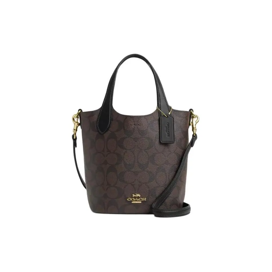 COACH Hanna 18 Magnetic Snap Bucket Bag for Women – Faux Leather Crossbody and Top-Handle Handbag in Gold and Black
