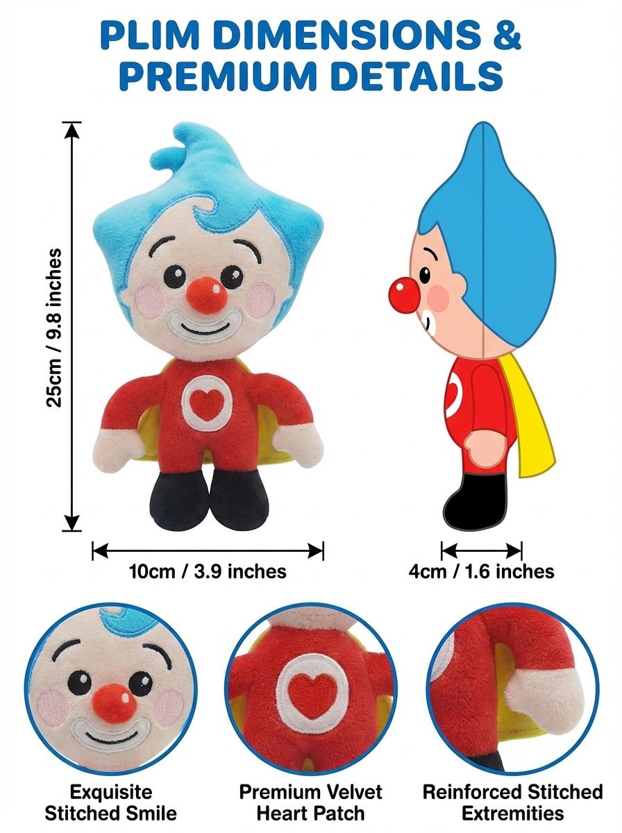 Plim Plim Clown Plush Toy - Soft Stuffed Cartoon Character Superhero, Cute Huggable Sleeping Companion for Toddlers, Best Birthday & Baby Shower Gift for Kids (0-6 Years)