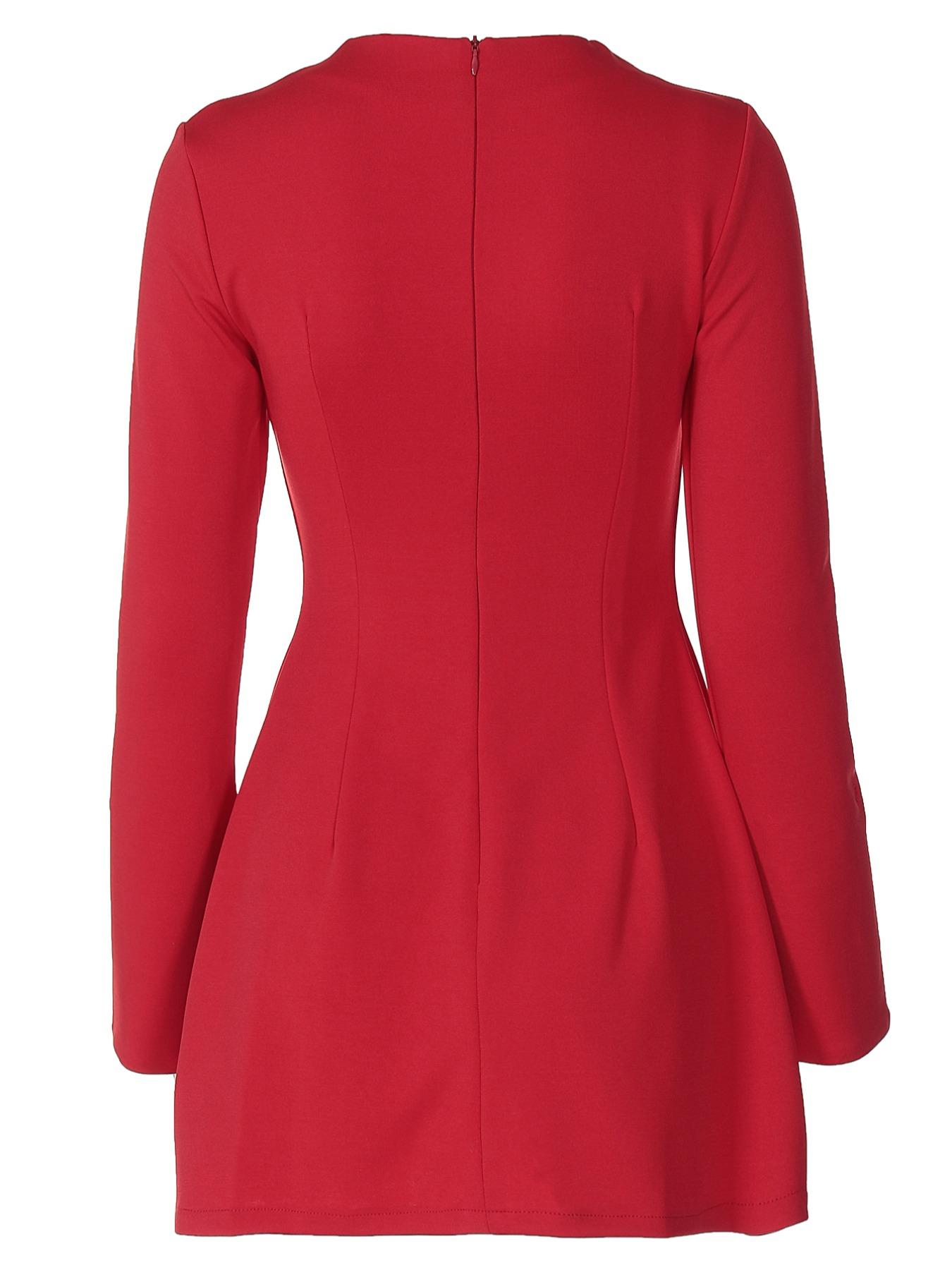 Women's Plain Split Flounce Sleeve Flap Detail A Line Dress, Elegant Chic Long Sleeve Stand Collar Short Dress for Party Holiday Wedding Guest, Ladies Spring & Fall Clothes