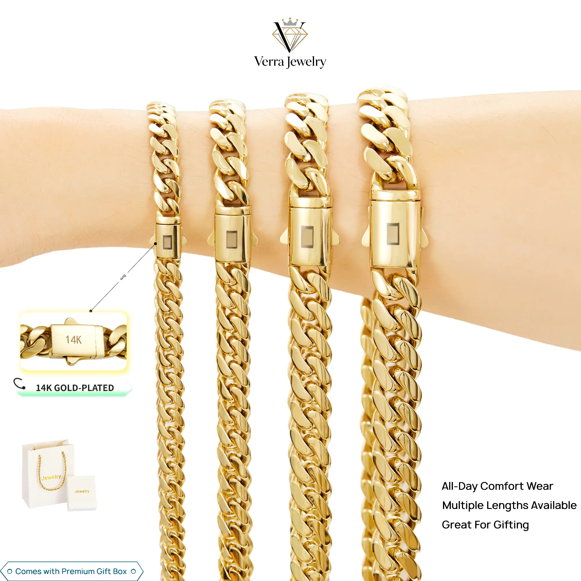 14K gold-plated Cuban necklace/bracelet Brand new "S" logo design |   The latest electroplating gold-plating process for rust prevention |   Miami hip-hop style fashion items |   The best gift for men and women |   Couples' style |   6mm/8mm/10mm/12mm/14m
