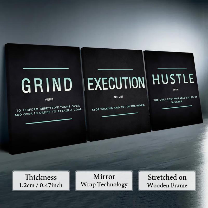 Wooden Framed Canvas Painting, 3 Counts/set Urban Inspirational Letter Decorative Painting, Modern Art Poster for Office Home Dormitory Dining Room Bar, Wooden Wall Art