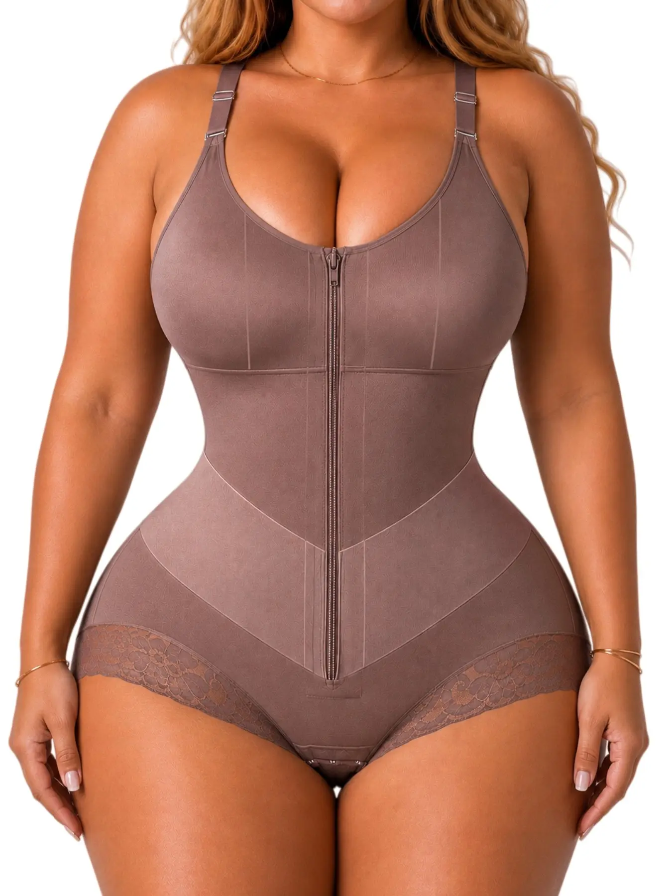 1 Count﻿ Women's Adjustable Shoulder Strap Bodysuit, Fajas, V-Shaped Colombianas Moldeadoras Postpartum Shapewear, Butt Lifting and Tummy Control Full Body Shaper with Hooks Crotch, Zipper Comfort Firm Control Jumpsuit, Perfect for Sports & Yoga