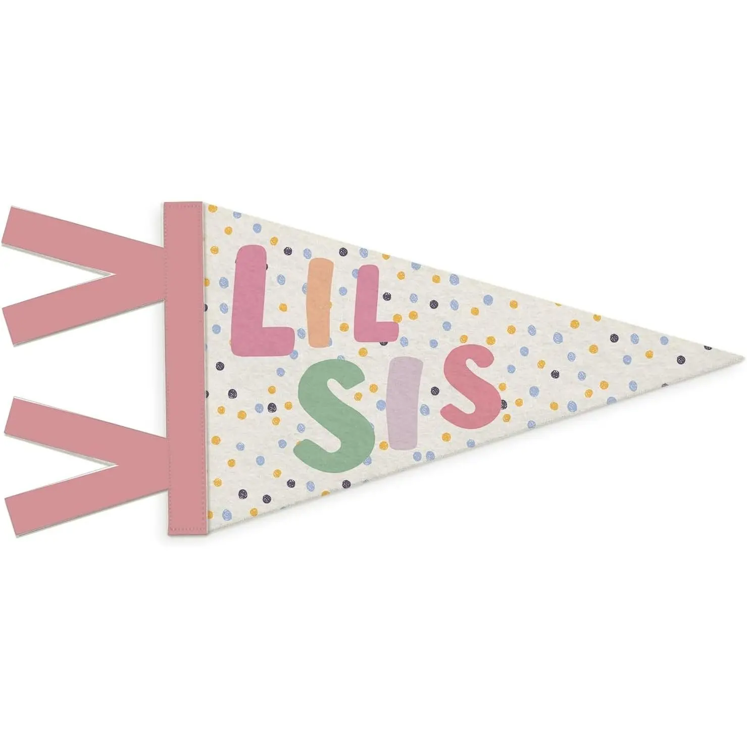 Boho Colorful Spot Felt Lil Sister Wall Hanging Pennant Flag Banner, Gift for Twin Baby Girls' Bedroom Nursery Decor