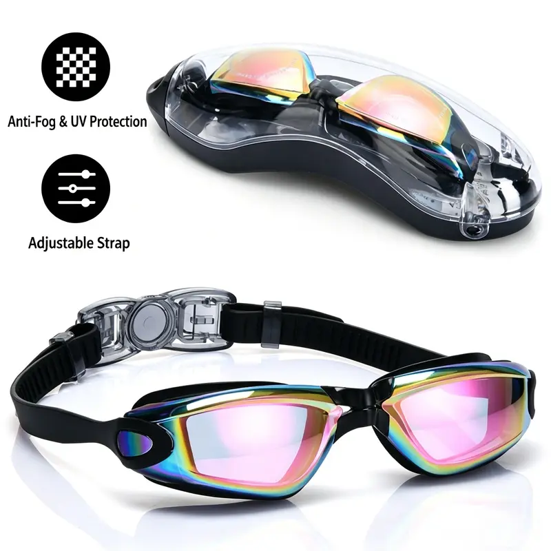 Adult/children's swimming goggles high-definition anti fog waterproof mirror silicone swimming goggles cap set, professional and comfortable, electroplated coating anti fog