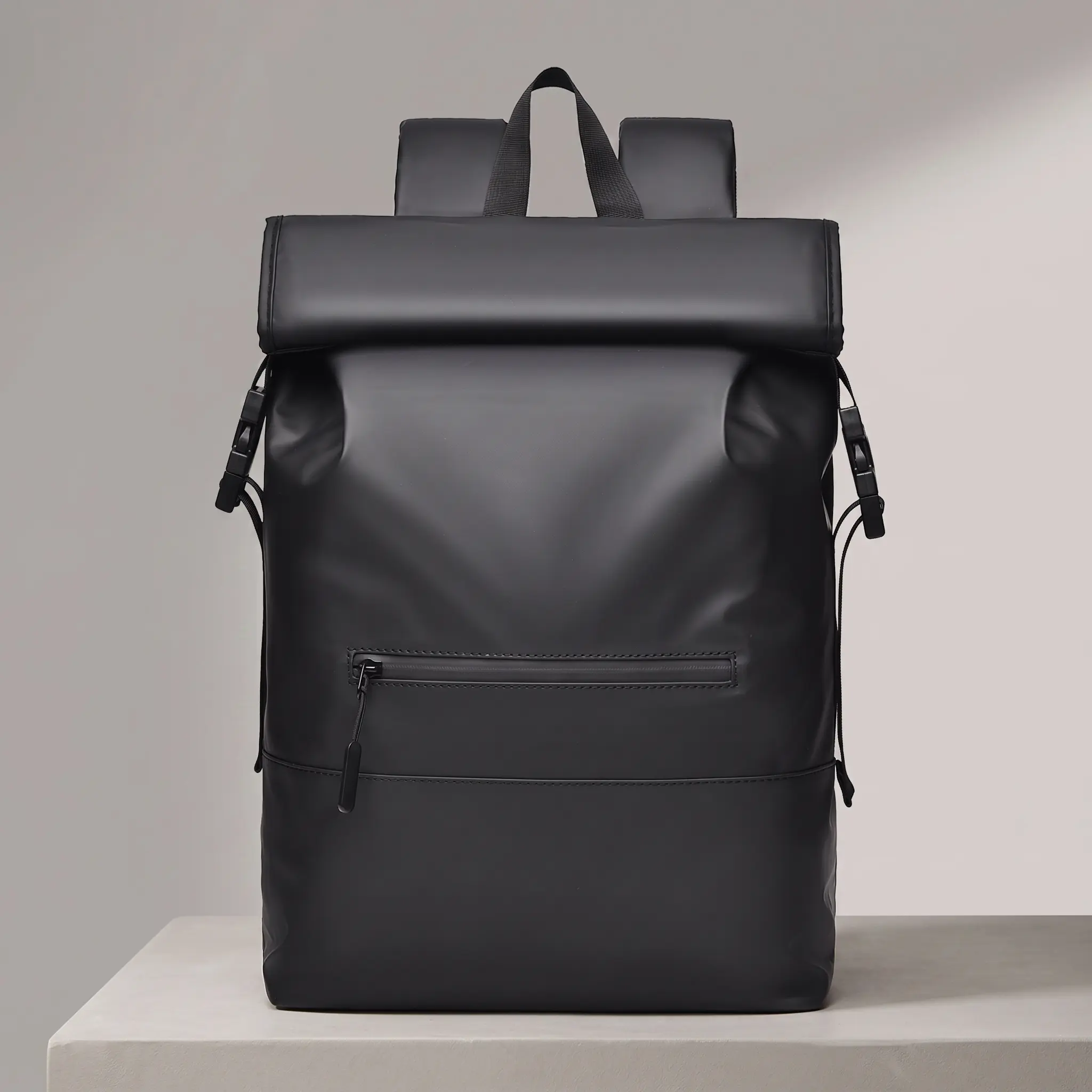 Men's Chic Minimalist Backpack for Commuting & Travel, Plain Roll Top Design with Adjustable 20-35L Capacity for 15-Inch Laptop, Travel Bag, Business, Casual, 20L To 35L, Daily Office Commute, Lightweight, Multi-Function, Nylon, Roll Top Laptop Bag