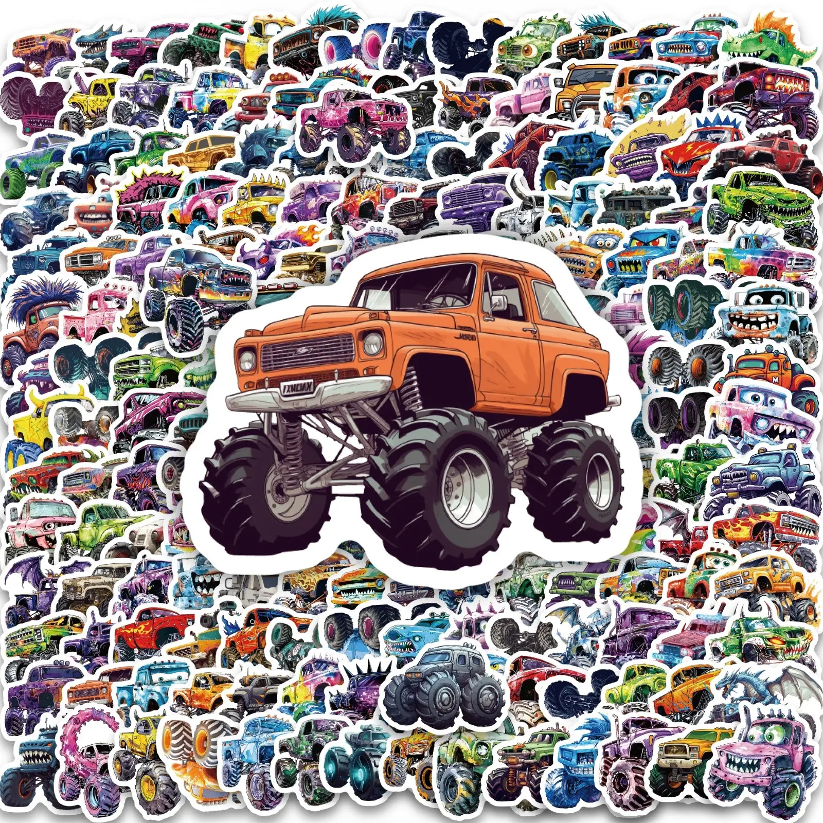 200 Sheets Cartoon DIY Monster Truck Waterproof Stickers, Decorate Water Bottles, Skateboards, Laptops, Gift Wraps, Home Decor, Funny Stickers Pack