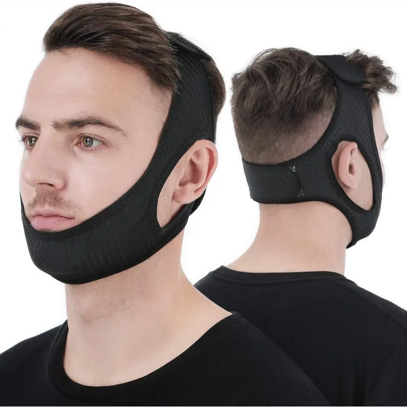 Anti Snore Chin Strap [Upgraded],  Snoring Solution Effective Anti Snore Relief Device, Adjustable and Breathable Stop Snoring Head Band for Men Women, Black