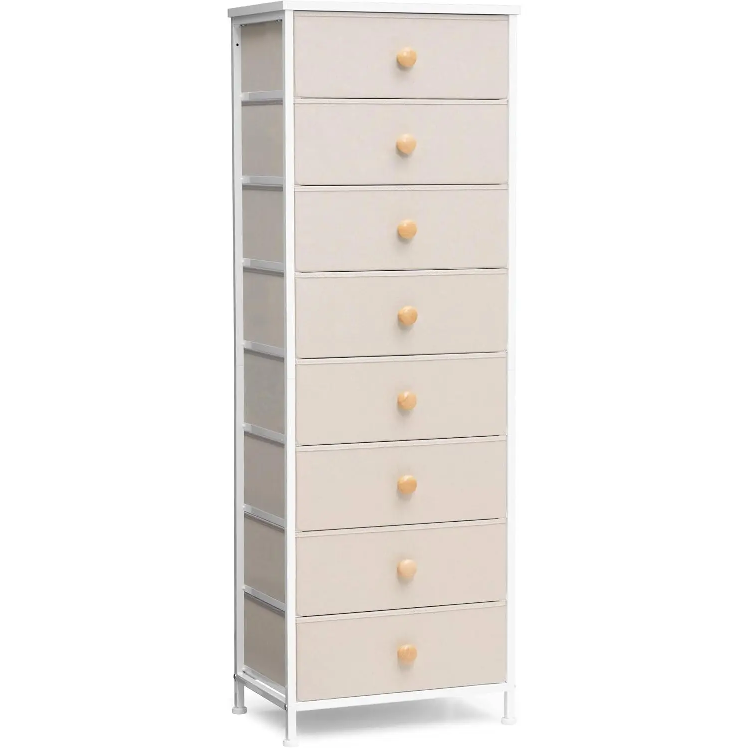 Tall Dresser, 8-Drawer Fabirc Storage Tower, Chests of Drawers - Vertical Organizer Unit for Bedroom, Hallway, Entryway, , Closets - Steel Frame,  Top & Handles (Beige)
