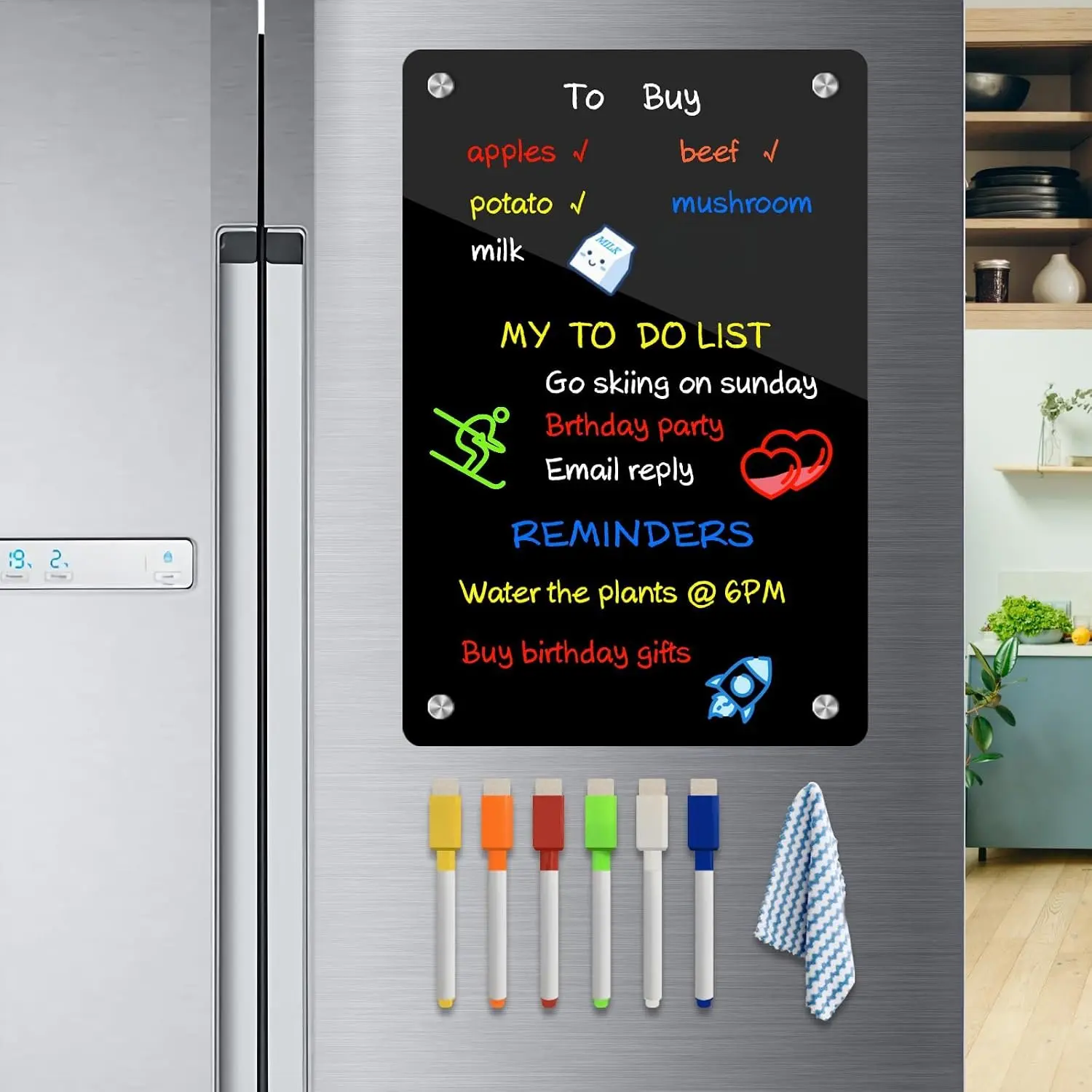 8"x12"   Dry Erase Board for Fridge, Clear   Calendar for Refrigerator,Includes 6  Dry Erase Markers(Black Blank)