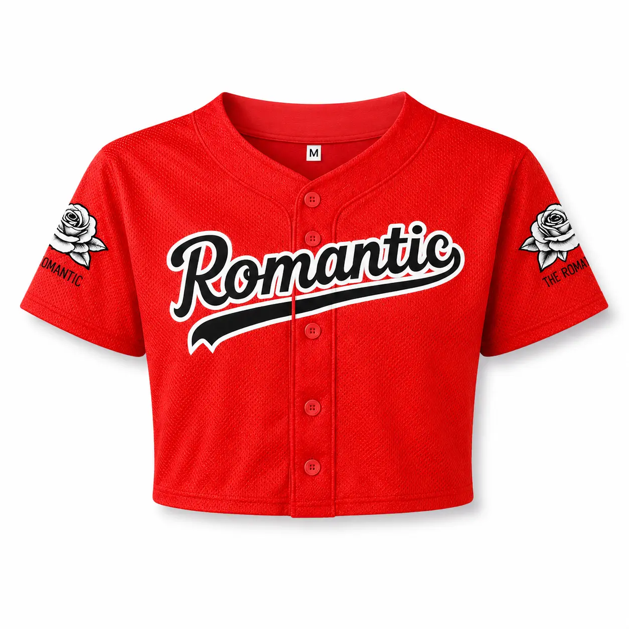 Women's high-quality cropped baseball shirt,  romantic cropped jersey, red and white color scheme, music party shirt, printed stitching