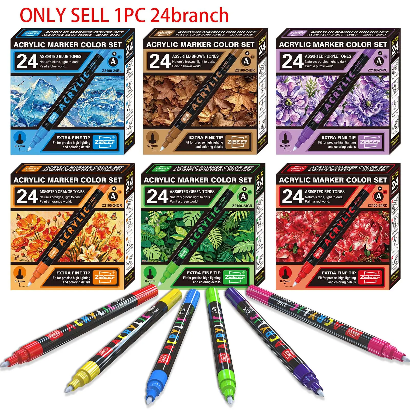 24 Color Acrylic Marker Pens, 0.7mm Fine Tip, Smooth Ink Flow, Versatile Art Supplies, Art Drawing Supplies, Ideal for Canvas, Wood, Glass, DIY Crafts