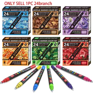 24 Color Acrylic Marker Pens, 0.7mm Fine Tip, Smooth Ink Flow, Versatile Art Supplies, Ideal for Canvas, Wood, Glass, DIY Crafts