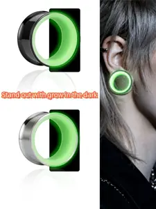 vanku 2pcs Glow in the Dark Cyberpunk Ear Tunnels, Two-Tone Stainless Steel, Boho Style, Daily Wear, All Seasons, Colorblock Design