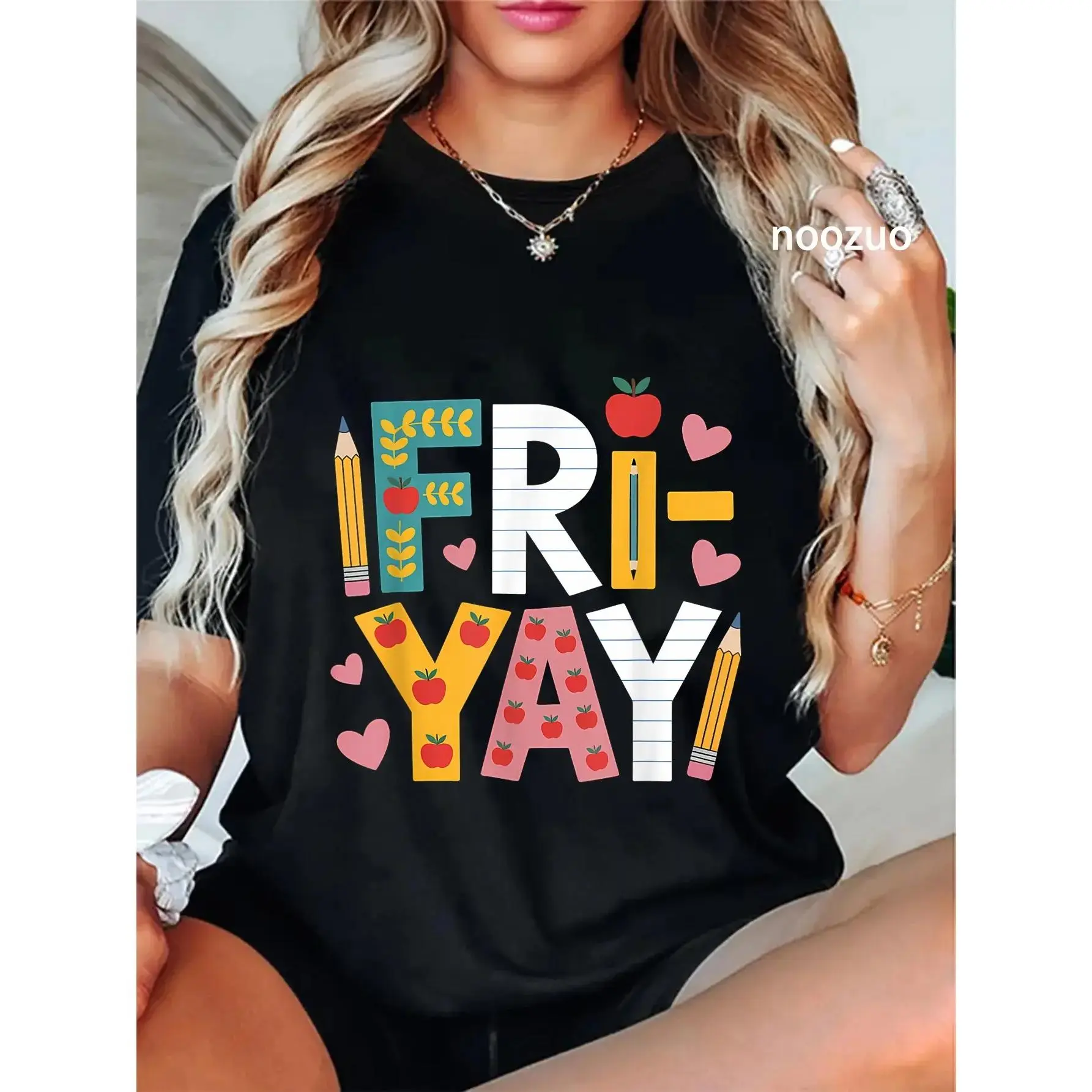 100% Cotton Happy Fri-Yay Teacher Fry Yay Friday Weekend Cute Fri-Yay T-Shirt