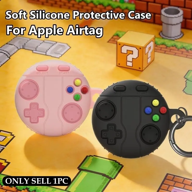 Airtag Silicone Case Retro Game Console Style, Full Protection, Shockproof, Waterproof, Dustproof, Metal Hook, Portable, Anti-Lost Locator Case
