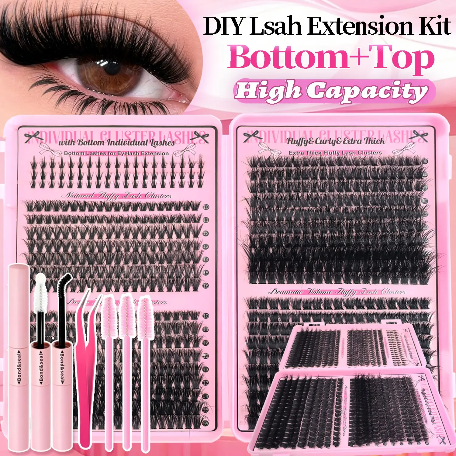 780/280 Clusters D Curl Individual Eyelashes, Curly Lashes, Diy Eyelash Extensions, Ultra thin, fluffy & lightweight for a natural lash look, Self-adhesive, waterproof & long lasting, Beginner friendly Eyelash Extension set, daily makeup essentials