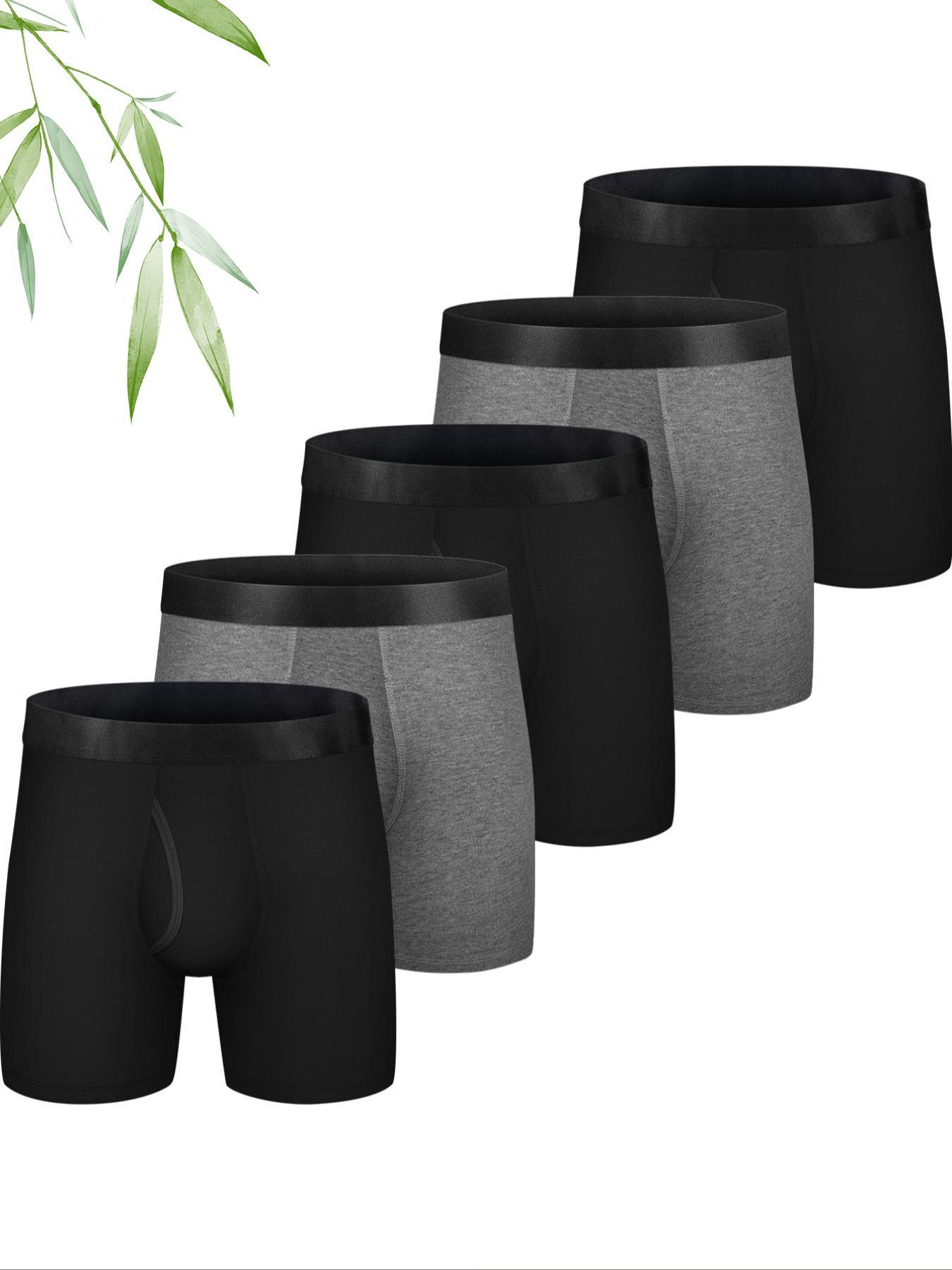Men's 5pcs Viscose Letter Print Boxer Brief with Fly, Breathable Comfy Underwear for Daily Wear, Soft Underwear for All Season, All Season Briefs