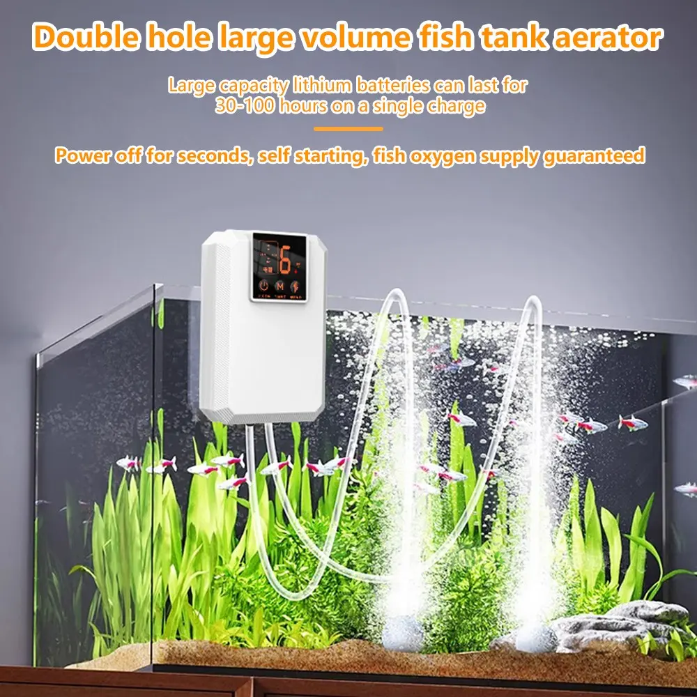 Cyberpunk Oxygen Pump Rechargeable Aerator Dual Mode Ultra-Quiet for Home Aquarium Wild Fishing Live Fish Tank, USB PD Charging, Abs Enclosure, Lithium Batteries