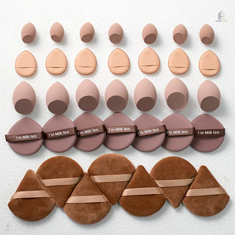 35‑Pcs Makeup Tool Set, 7Pcs Each Powder Puffs, Cushion Puffs, Mini & Medium Beauty Sponges, Finger Puffs, Dual‑Use Wet & Dry Blending Sponges for Foundation & Concealer, Multi‑Purpose Cosmetic Kit for Contour, Eye Corner & All Skin Types