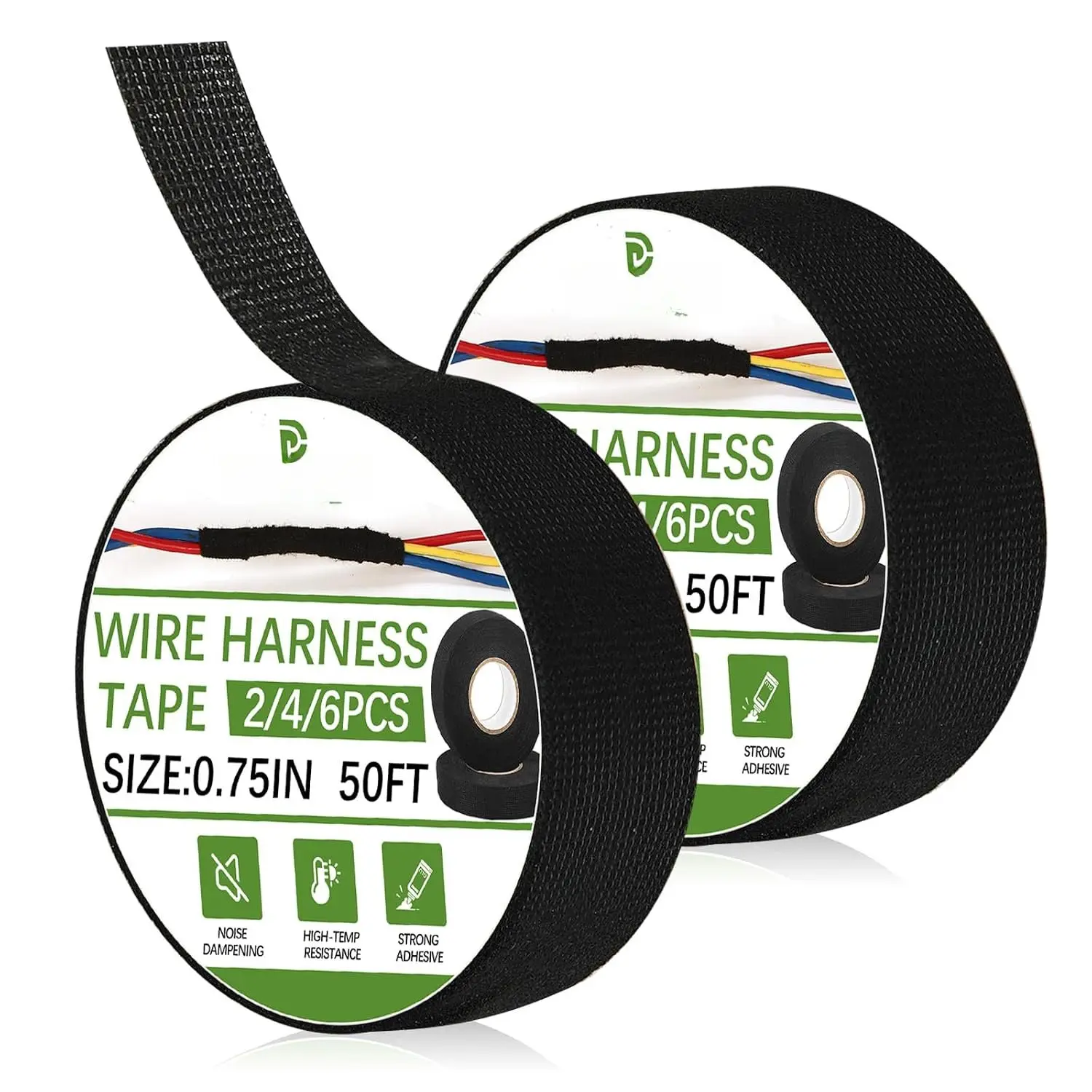 2 Rolls Fabric Electrical Tape,3/4 Inch x 50FT Wire Loom Tape, High Temp Wire  Loom Self Adhesive Fabric Tape for Automotive Engine Harness Wrap Protection,Insulation