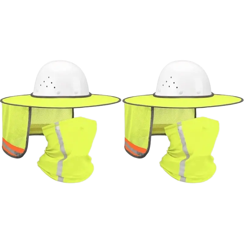 Unisex 2-Piece High Visibility Hard Hat Full Brim Sun Visor Kit with Ice Silk UV Protective Elastic Fit Reflective Neck Gaiter, Sporty Face Covers & Mask for Outdoor Work Heat Relief Shape-Retaining