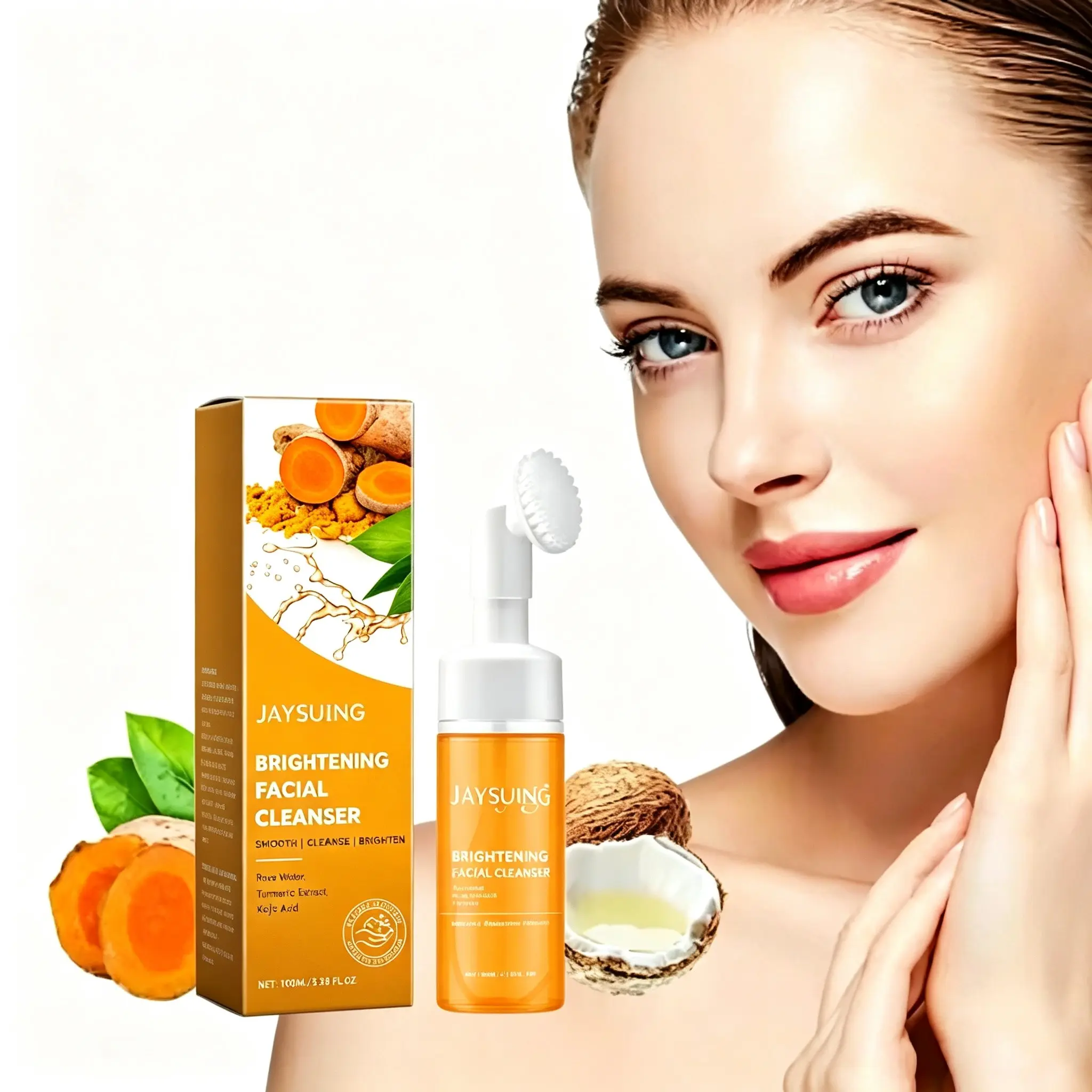 Turmeric Face Wash Cleanser Deep Cleansing, Blackhead Remover, Oil Control, Acne Scar Fade, Brightening Foam, Gentle for All Skin Types