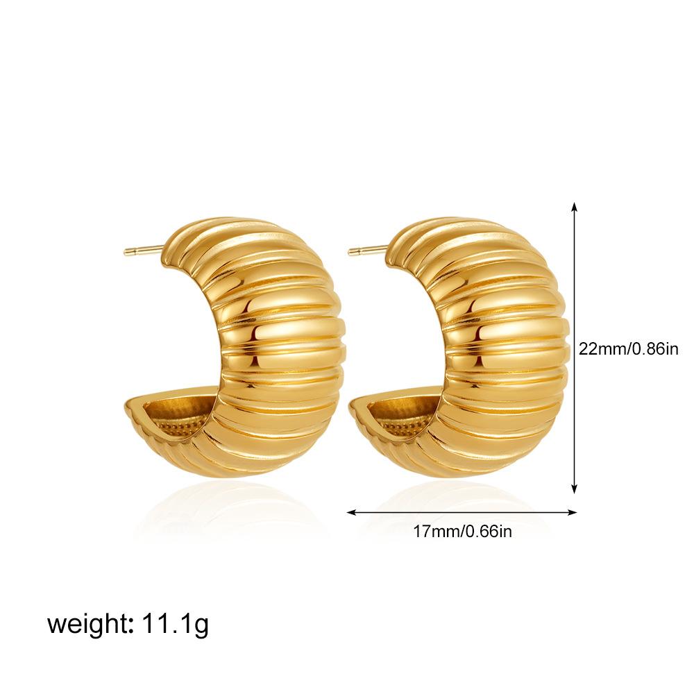Gold Ridged Arch Hoops - Elegant Gold Color Hoop Earrings with Textured Design for Everyday Wear