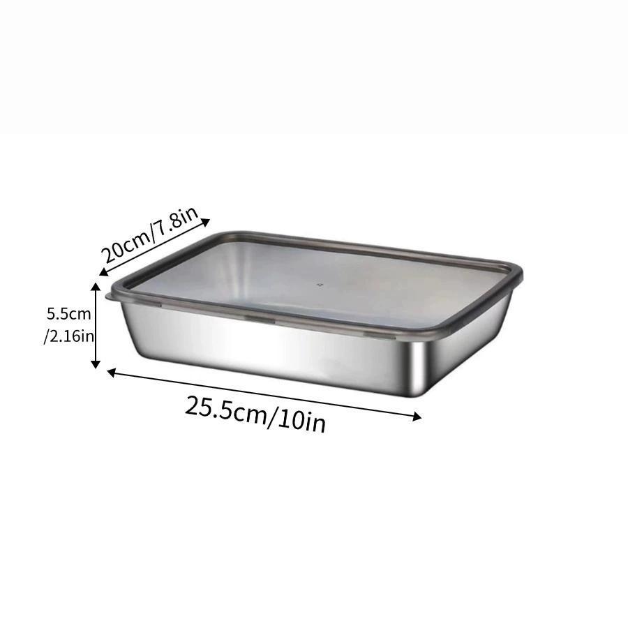 Stainless Steel Food Storage Box, 2/3 Counts High Capacity Container, Durable Food Storage Tray Container with Lid, Kitchen Storage Organizer for Meat, Vegetable, Fruit, Preserving Containers