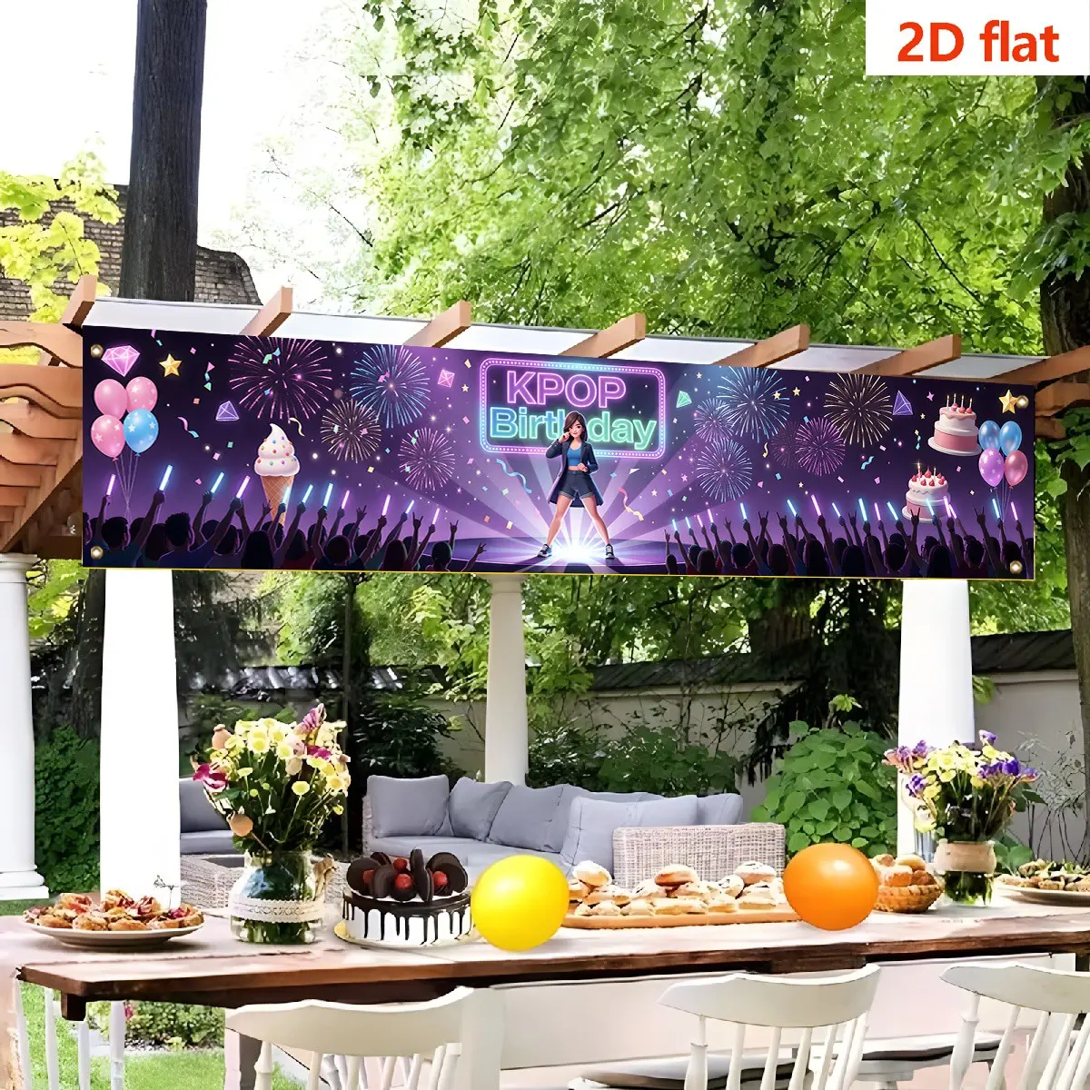 Kpop Birthday Party Banner, Fireworks Stage Backdrop, Idol Singer Performance Decor, K-Style Party Photo Props, Backdrops For Photoshoot, 240cm*45cm, Easy Install