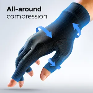 One pair of copper fiber compression gloves with anti-slip grip and soothing compression fit, crafted with breathable tight-fit fabric for men and women. Suitable for typing, cycling, driving, gym training, tennis and daily hand protection. Hand wash only