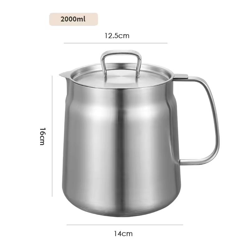 Premium Stainless Steel Oil Filter Pot – SS304, 2L, Heat Resistant, Rust Proof, Fine Mesh Filter, Easy Clean, With Strainer, Kitchen Organizer Cooking Filtration Basket Food Colander Kitchenware