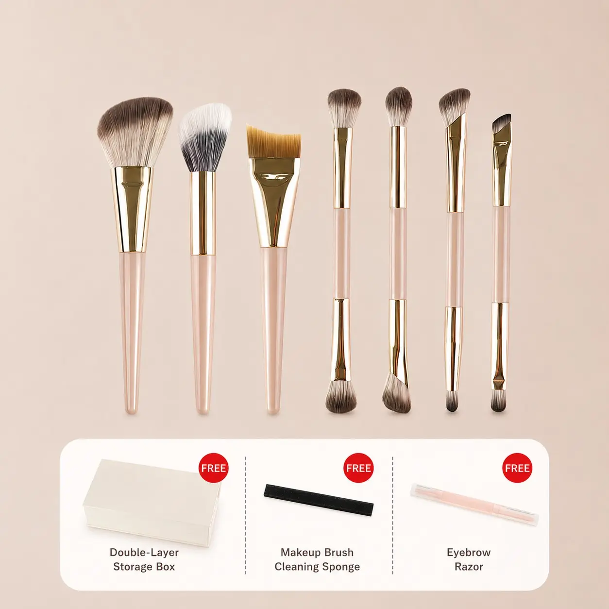 Portable 8-Piece Foldable Makeup Brush Set, Dual-Ended Foundation Brush, Contour Brush, Eyeshadow Brush, Blush Brush, Concealer Brush, Highlighter Brush