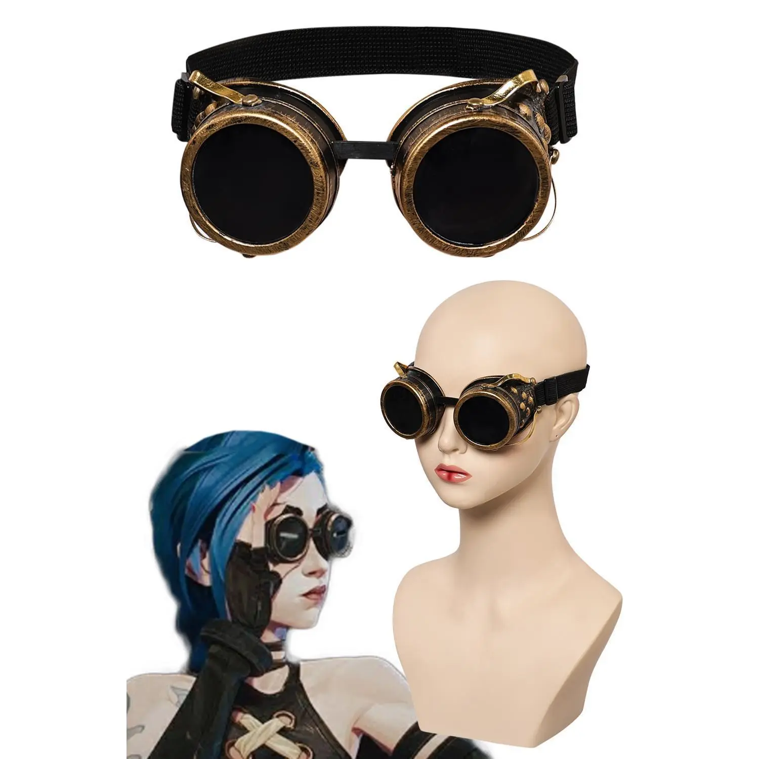 Fantasia Arcane Jinx Eye Glasses 2024 Game LoL TV 2 Cosplay Disfraz Costume Accessories Women Halloween Carnival Party Props