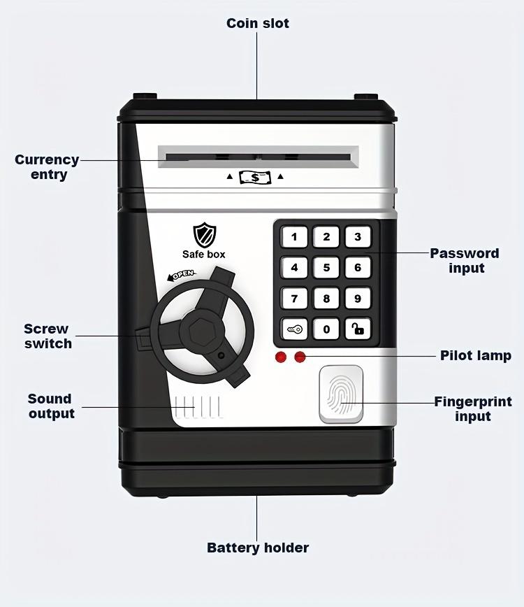 1pc Electronic Piggy Bank ATM Machine with Fingerprint and Password Security - Acrylic Black, Real Money Savings Bank for Birthday, Halloween, Thanksgiving, Christmas Gift Decor Ornaments Multicolor