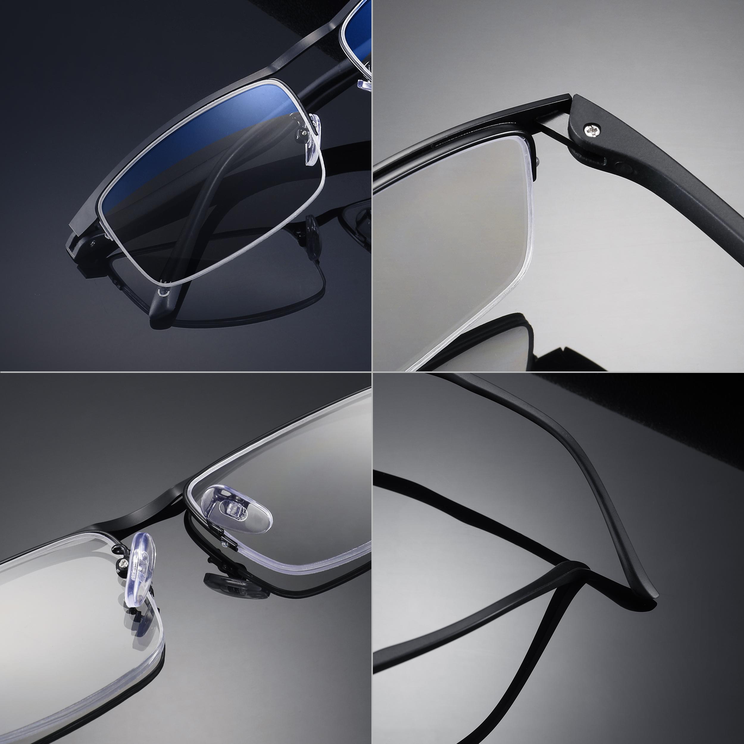2-for-1 progressive bifocal reading glasses, ultra-light, flexible anti-glare, +1.0 to +4.0 prescription, semi-rim rectangular design, unisex, includes eyeglass case