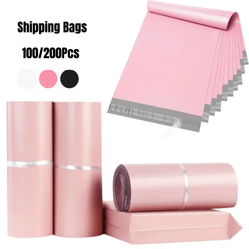 Poly Mailers 100/200 Pack, Waterproof Self Seal Shipping Bags for Clothing, Strong Adhesive Mailing Envelopes for Small Business, Boutique, Books, Black White Pink