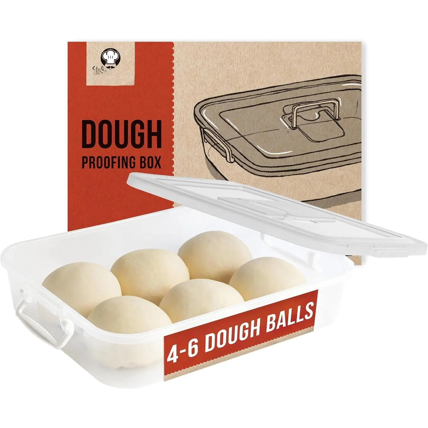 Pizza Proofing Box, 14x11 In, Fits 4-6 Dough Balls, Grey | Stackable Transparent Dough Tray with Carry Handle, ABS Plastic Pizza Dough Container for Bread Proofing