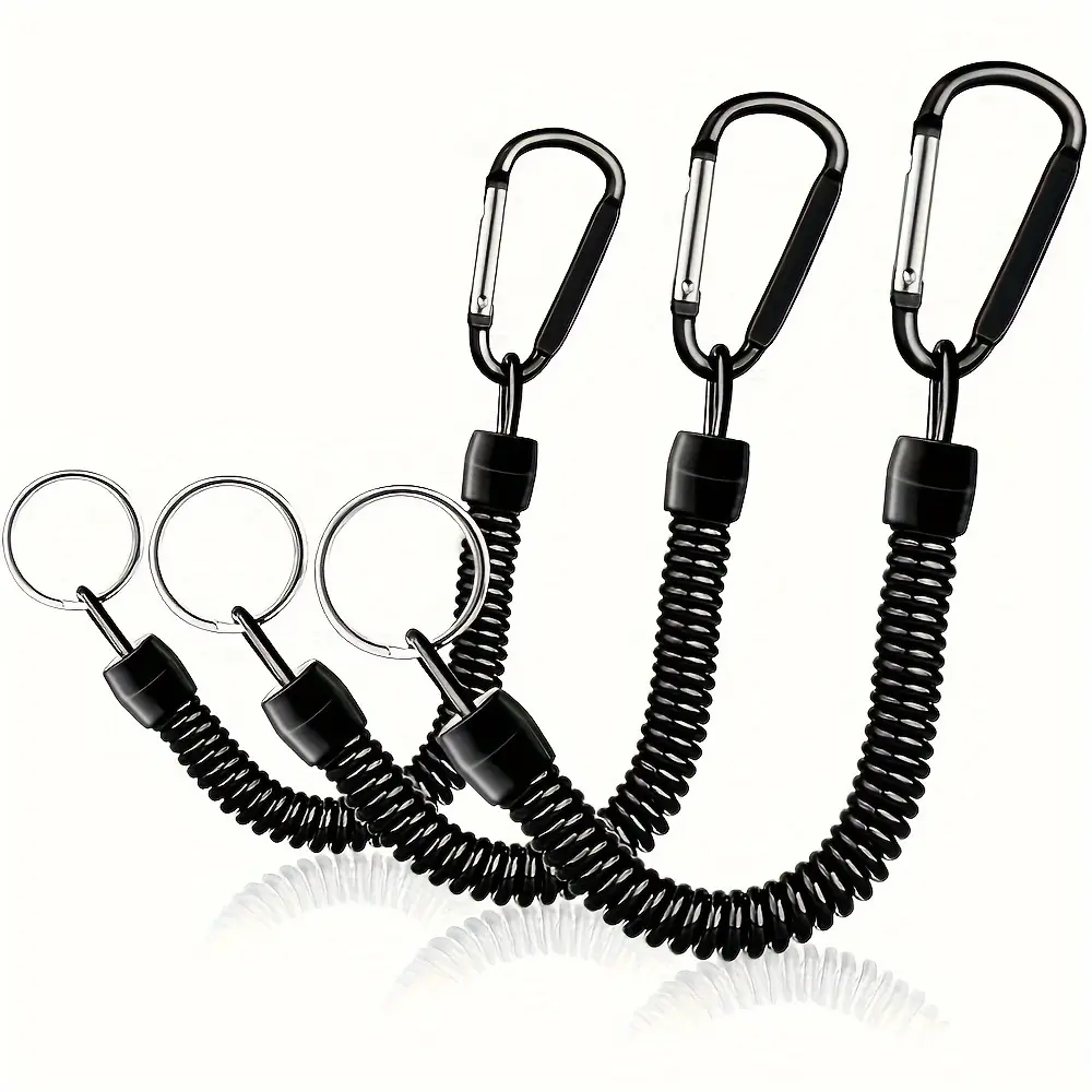 Flexible Anti-Lost Spring Coil Leash Cord Safety Ropes Retractable Lines Elastic Wrist Band with Stainless Steel Snap Hook Keychain Ring Carabiner Keychain Hooks